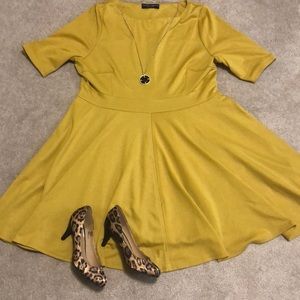 Mustard yellow ponte knit circle dress